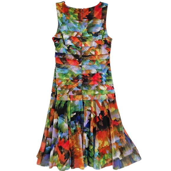 London Times Jeweltones Abstract Paint Splash Tiered Sleeveless Mesh Dress - Picture 9 of 15